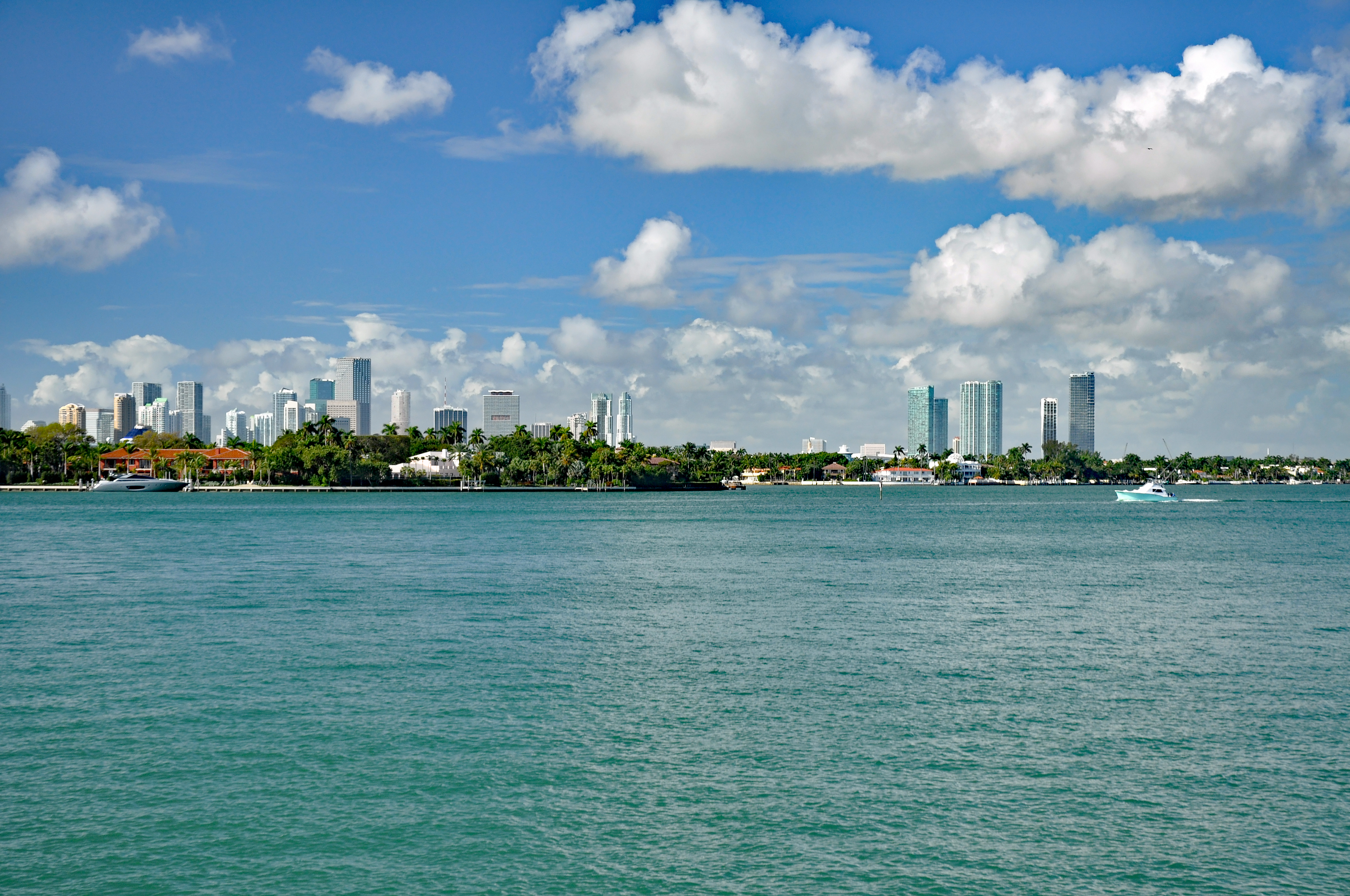 Miami skyline from Biscayne Bay for city tour planning